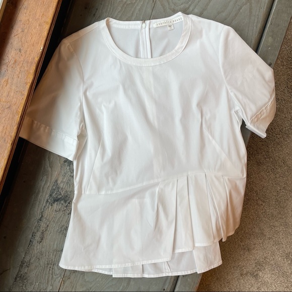 Veronica Beard short sleeve stretch poplin peplum shirt | size 10 - Picture 3 of 10